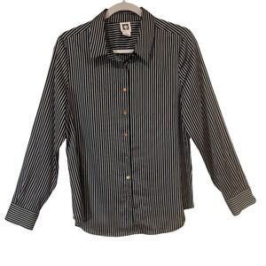Anne Klein Womens Striped Button Down Long Sleeve Shirt Size Medium